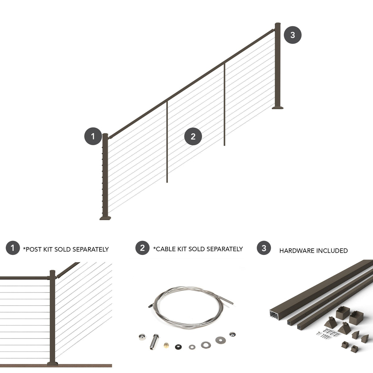 Deckorators Contemporary Cable 8-ft x 2-in Textured Bronze Aluminum Deck Stair Cable Rail Kit