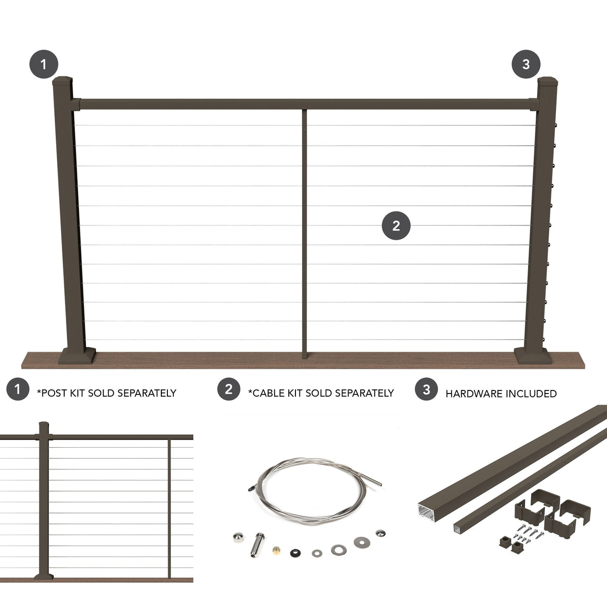 Deckorators Contemporary Cable 6-ft x 42-in Textured Bronze Aluminum Deck Cable Rail Kit