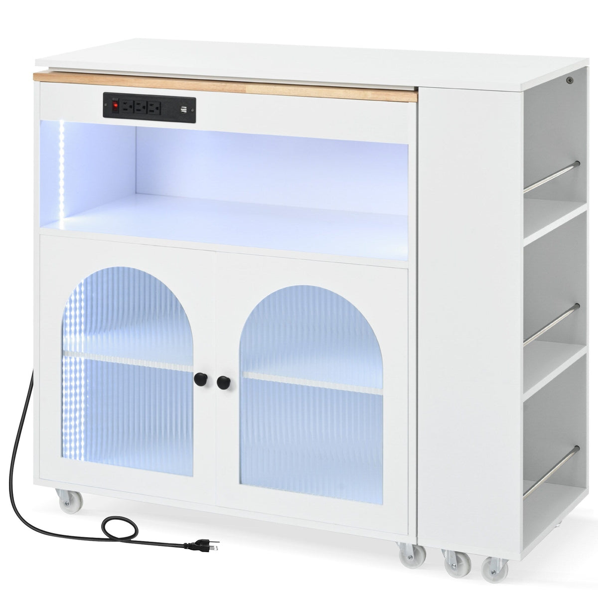 Xspracer White Mdf Base with Wood Top Rolling Kitchen Island (17-in x 33-in x 37-in)
