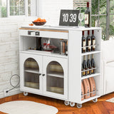 Xspracer White Mdf Base with Wood Top Rolling Kitchen Island (17-in x 33-in x 37-in)