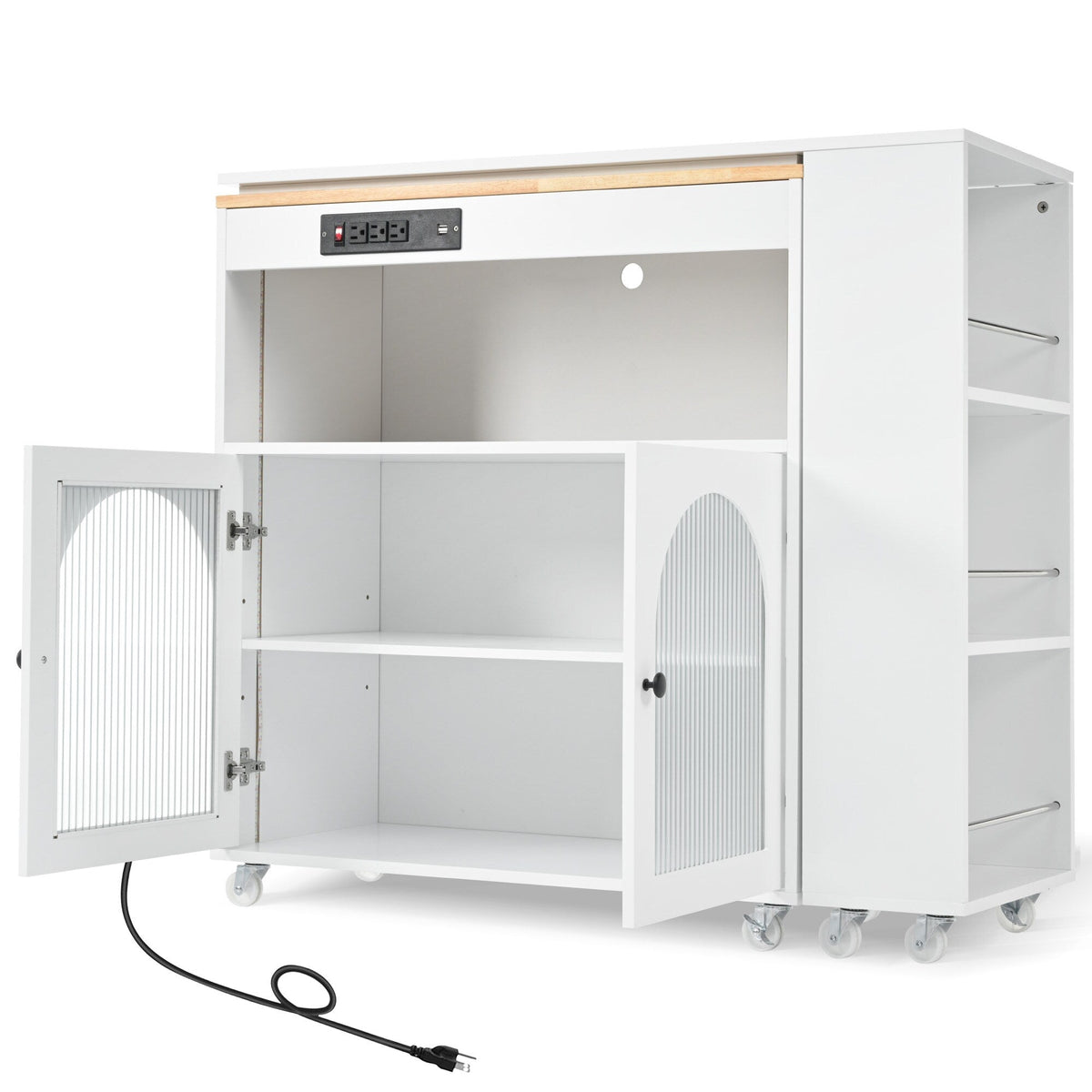 Xspracer White Mdf Base with Wood Top Rolling Kitchen Island (17-in x 33-in x 37-in)