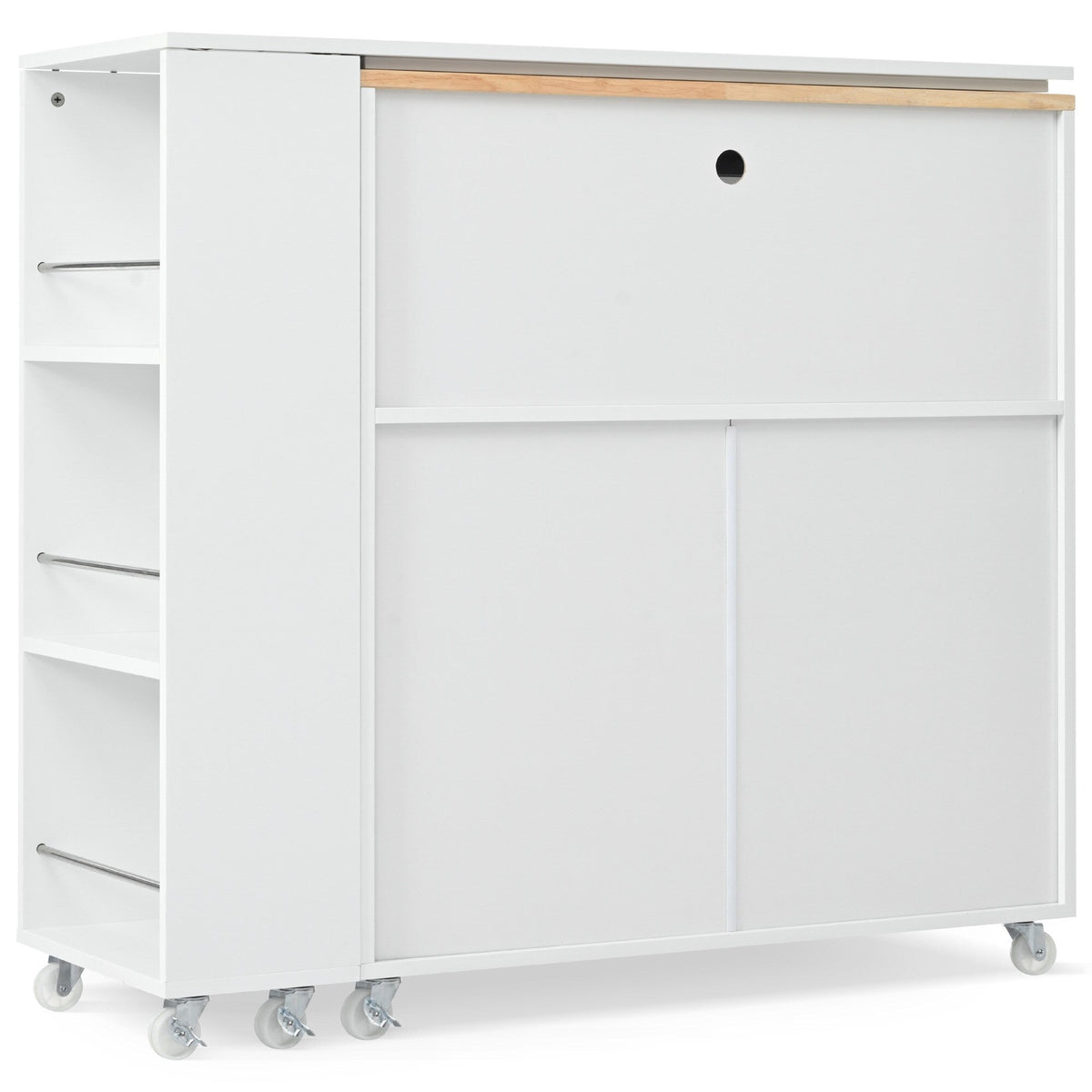 Xspracer White Mdf Base with Wood Top Rolling Kitchen Island (17-in x 33-in x 37-in)