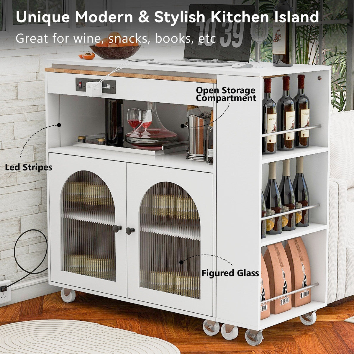 Xspracer White Mdf Base with Wood Top Rolling Kitchen Island (17-in x 33-in x 37-in)