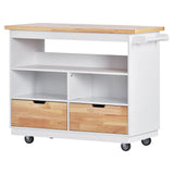 Xspracer White Mdf Base with Wood Top Rolling Kitchen Island (22-in x 46-in x 36-in)
