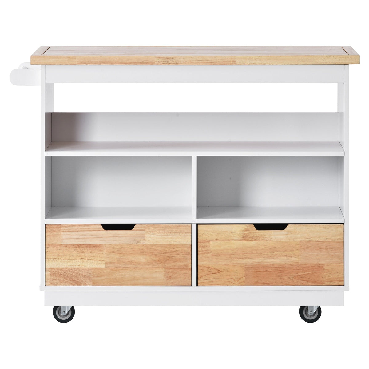 Xspracer White Mdf Base with Wood Top Rolling Kitchen Island (22-in x 46-in x 36-in)