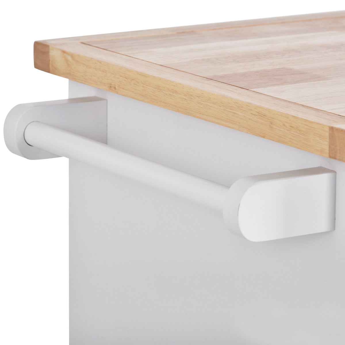 Xspracer White Mdf Base with Wood Top Rolling Kitchen Island (22-in x 46-in x 36-in)