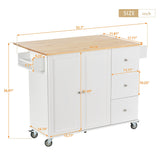 Xspracer White Mdf Base with Wood Top Rolling Kitchen Island (30-in x 53-in x 37-in)