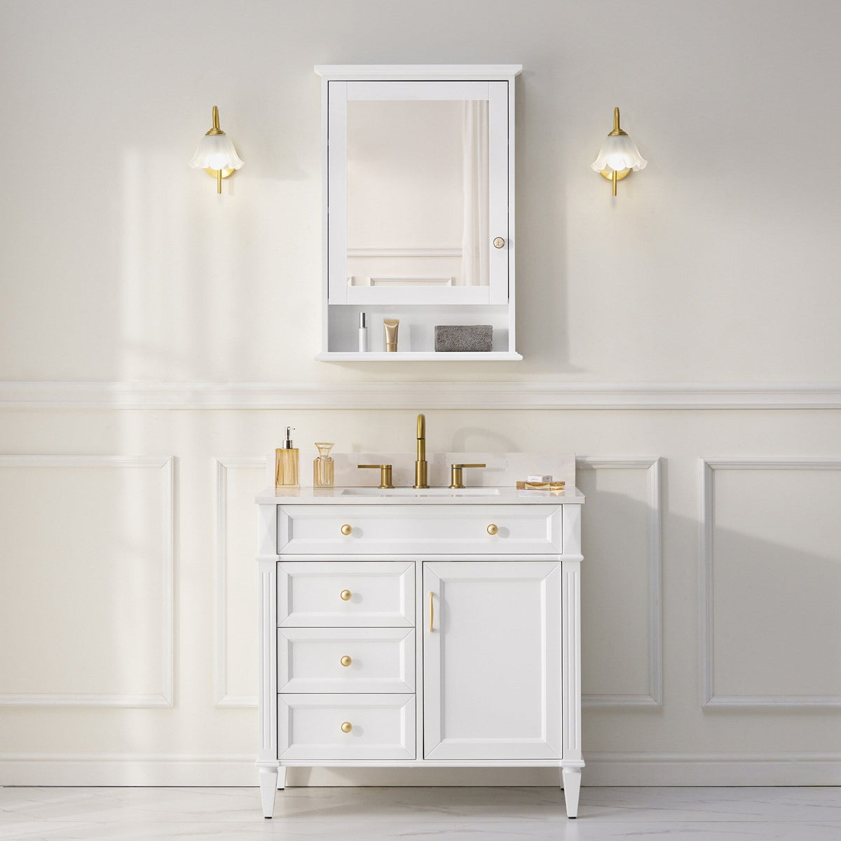 Forclover 24-in x 34-in Surface Mount White Mirrored Soft Close Medicine Cabinet