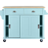 Xspracer Green Mdf Base with Wood Top Rolling Kitchen Island (21-in x 52-in x 37-in)