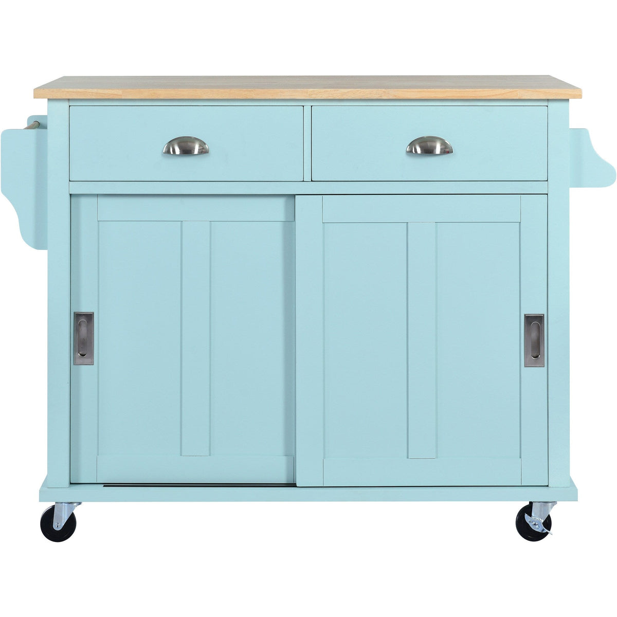 Xspracer Green Mdf Base with Wood Top Rolling Kitchen Island (21-in x 52-in x 37-in)