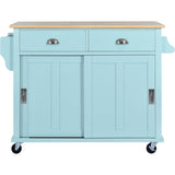 Xspracer Green Mdf Base with Wood Top Rolling Kitchen Island (21-in x 52-in x 37-in)