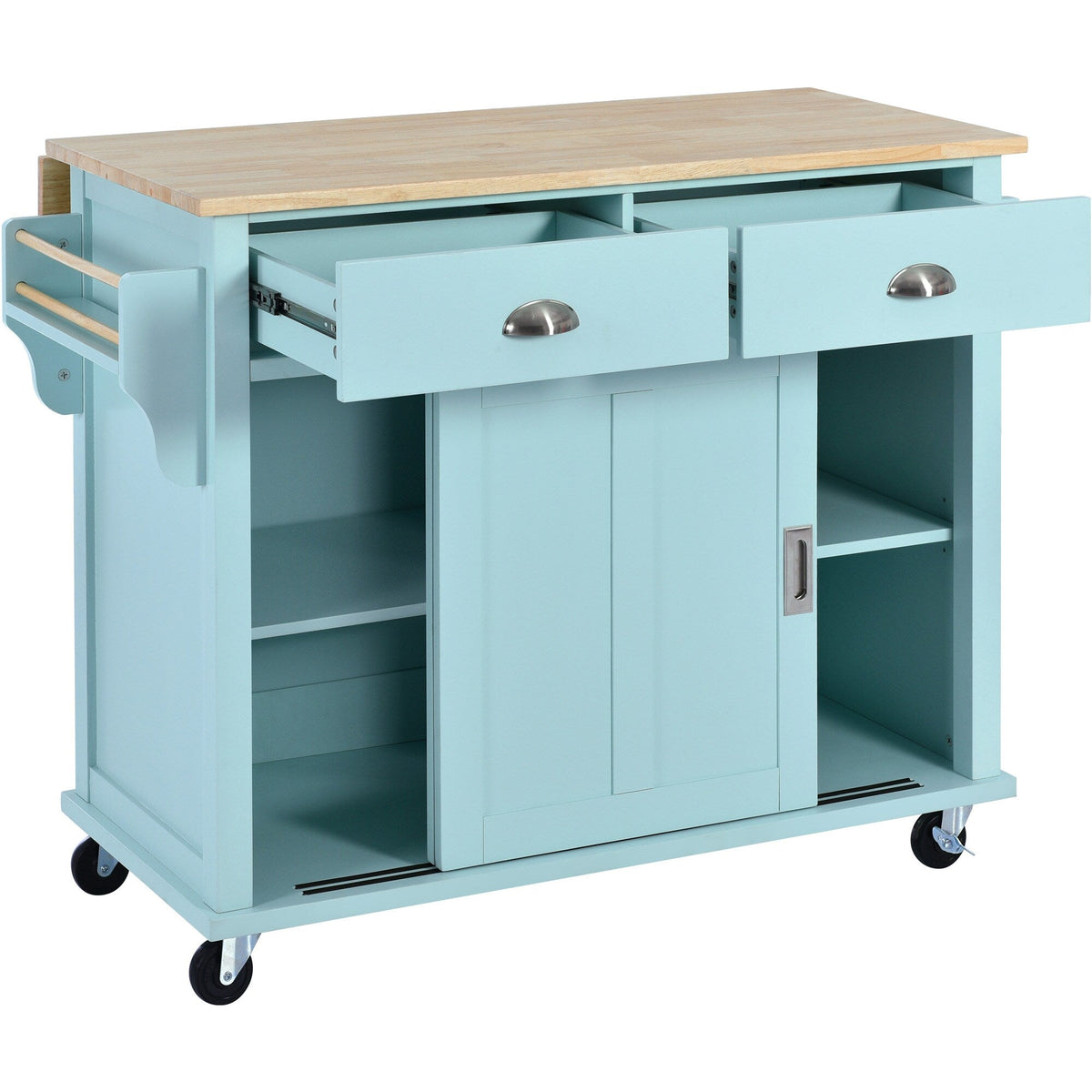 Xspracer Green Mdf Base with Wood Top Rolling Kitchen Island (21-in x 52-in x 37-in)