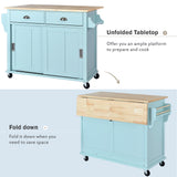 Xspracer Green Mdf Base with Wood Top Rolling Kitchen Island (21-in x 52-in x 37-in)