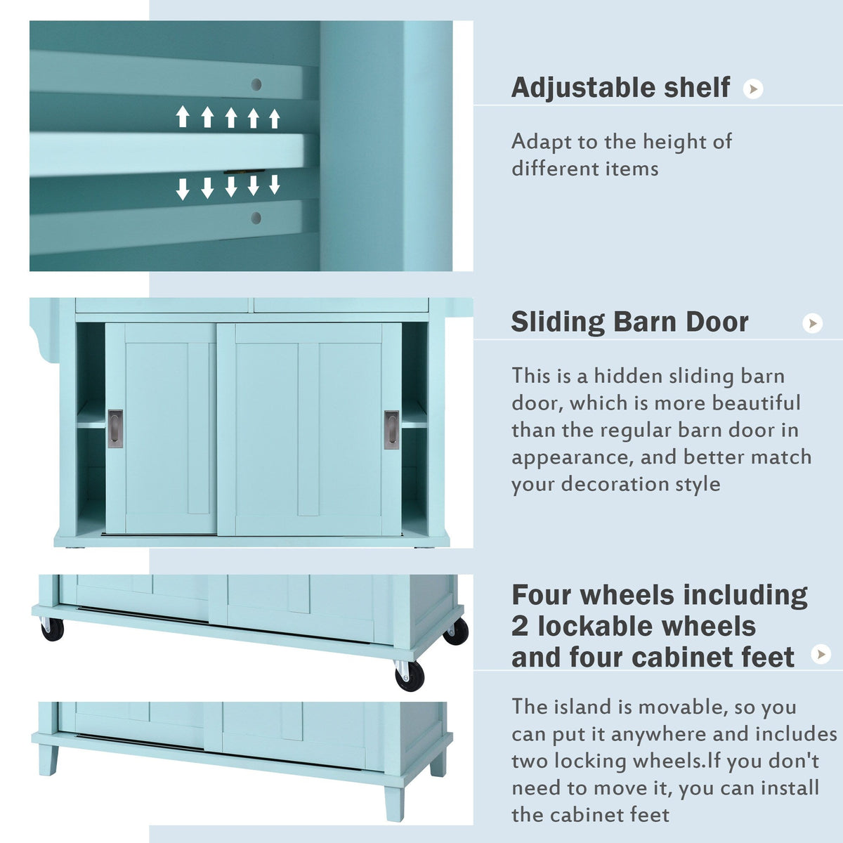 Xspracer Green Mdf Base with Wood Top Rolling Kitchen Island (21-in x 52-in x 37-in)