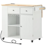Xspracer White Mdf Base with Wood Top Rolling Kitchen Island (29-in x 40-in x 34-in)