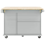 Xspracer Gray Mdf Base with Wood Top Rolling Kitchen Island (29-in x 54-in x 37-in)