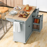 Xspracer Gray Mdf Base with Wood Top Rolling Kitchen Island (29-in x 54-in x 37-in)