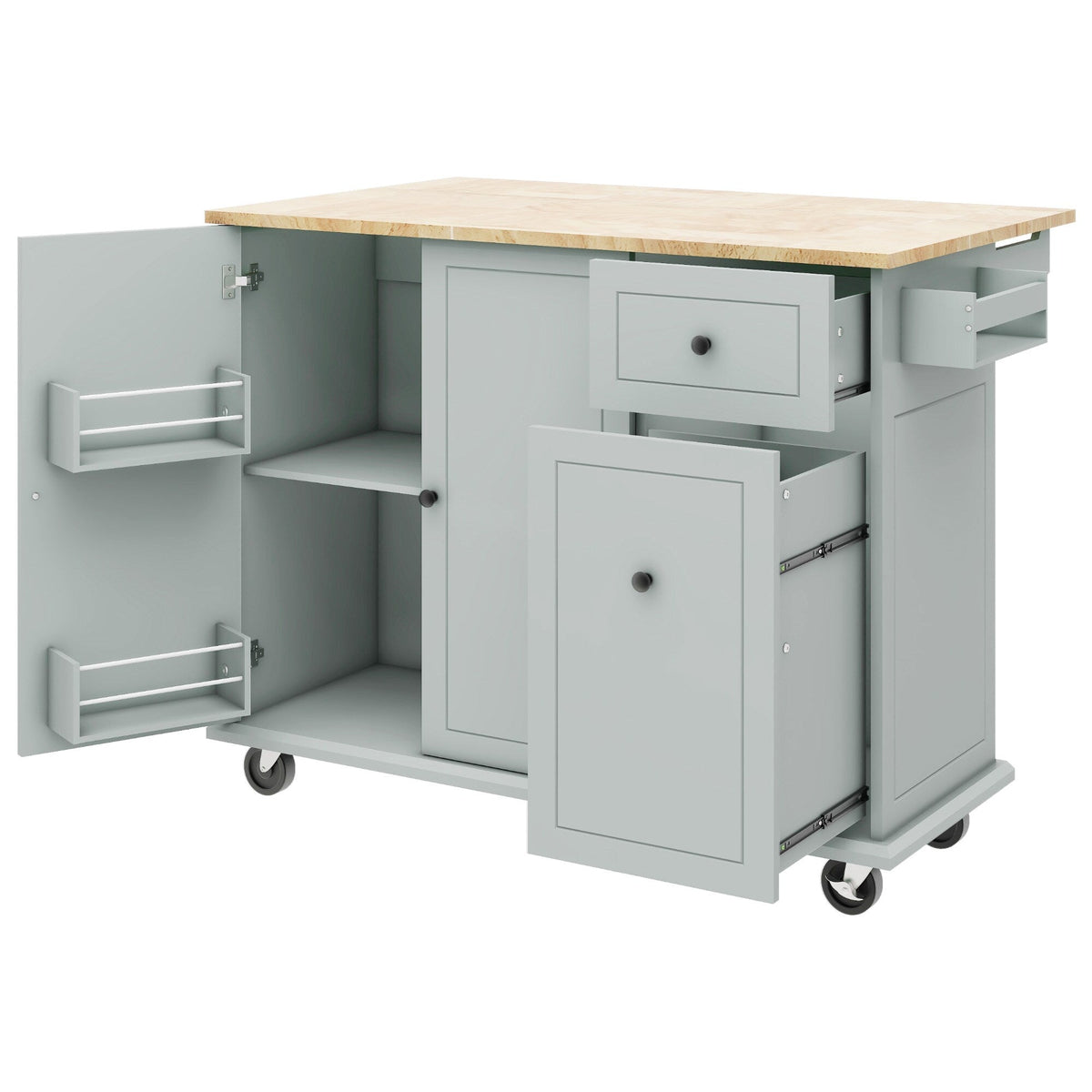 Xspracer Gray Mdf Base with Wood Top Rolling Kitchen Island (29-in x 54-in x 37-in)