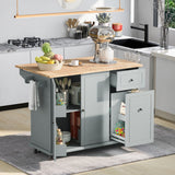 Xspracer Gray Mdf Base with Wood Top Rolling Kitchen Island (29-in x 54-in x 37-in)