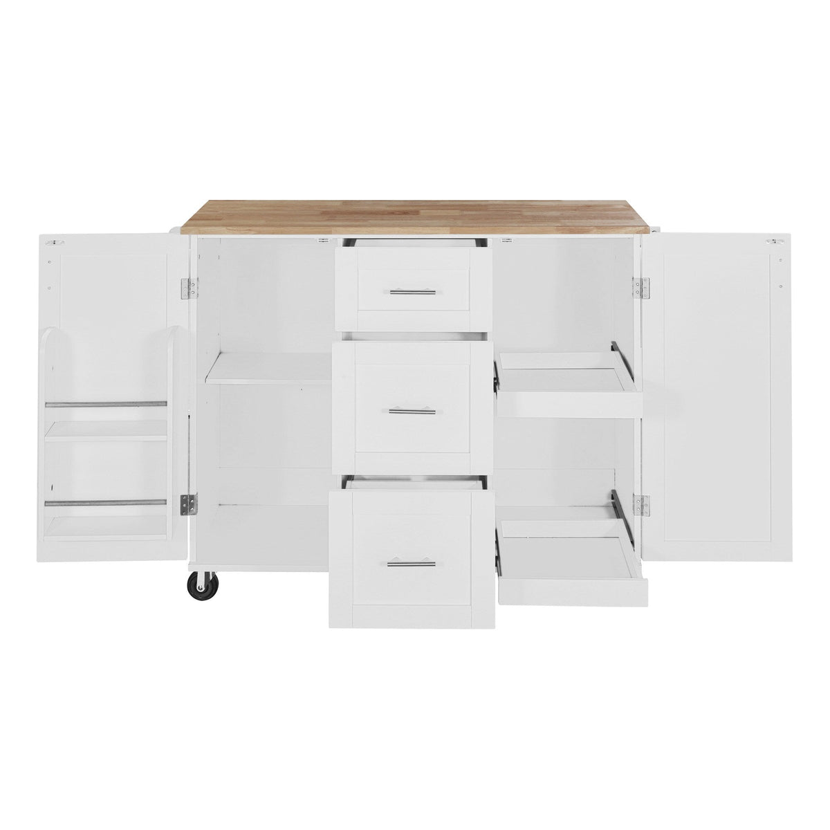 Xspracer White Mdf Base with Wood Top Rolling Kitchen Island (17-in x 50-in x 37-in)
