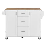 Xspracer White Mdf Base with Wood Top Rolling Kitchen Island (17-in x 50-in x 37-in)