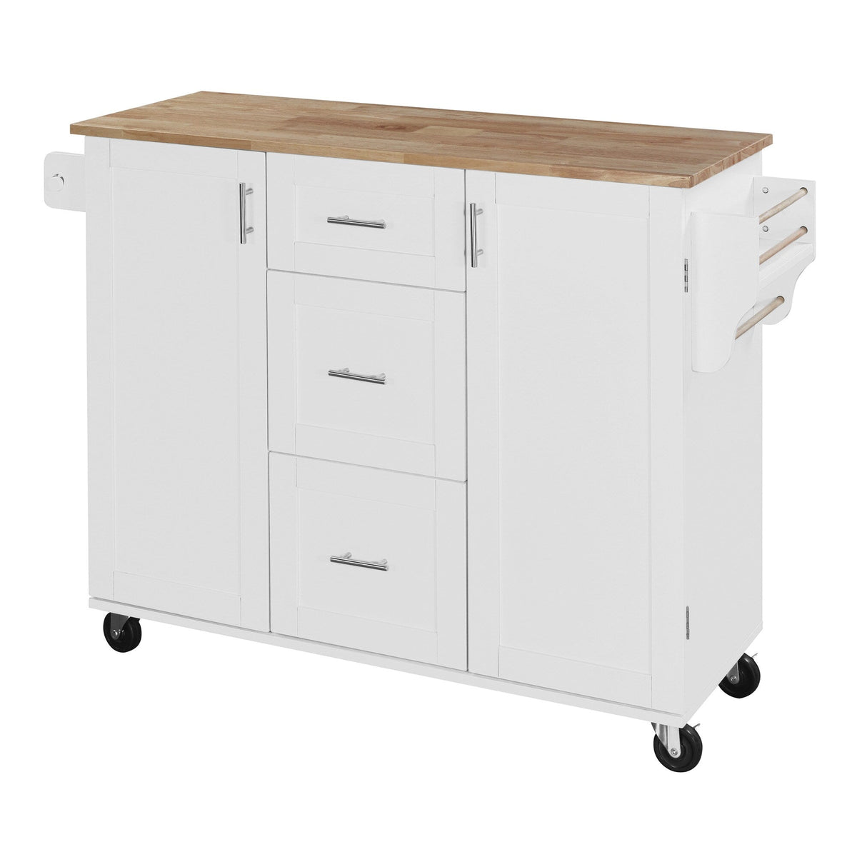 Xspracer White Mdf Base with Wood Top Rolling Kitchen Island (17-in x 50-in x 37-in)