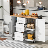 Xspracer White Mdf Base with Wood Top Rolling Kitchen Island (17-in x 50-in x 37-in)