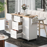 Xspracer White Mdf Base with Wood Top Rolling Kitchen Island (17-in x 50-in x 37-in)