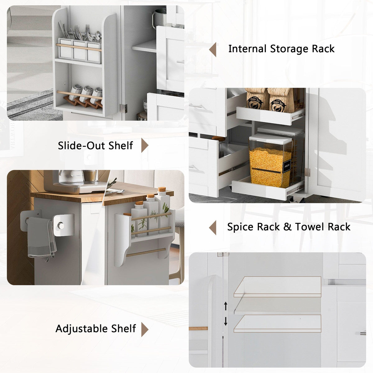 Xspracer White Mdf Base with Wood Top Rolling Kitchen Island (17-in x 50-in x 37-in)