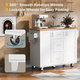 Xspracer White Mdf Base with Wood Top Rolling Kitchen Island (17-in x 50-in x 37-in)