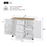 Xspracer White Mdf Base with Wood Top Rolling Kitchen Island (17-in x 50-in x 37-in)
