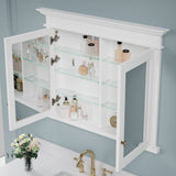 Forclover Solid Wood 40-in x 32-in Recessed Mount White Mirrored Soft Close Medicine Cabinet