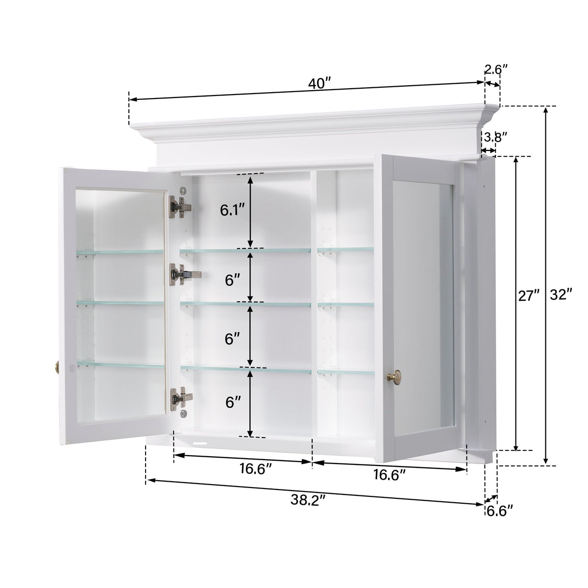 Forclover Solid Wood 40-in x 32-in Recessed Mount White Mirrored Soft Close Medicine Cabinet
