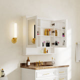 Forclover Solid Wood 36-in x 30-in Surface/Recessed Mount White Mirrored Soft Close Medicine Cabinet