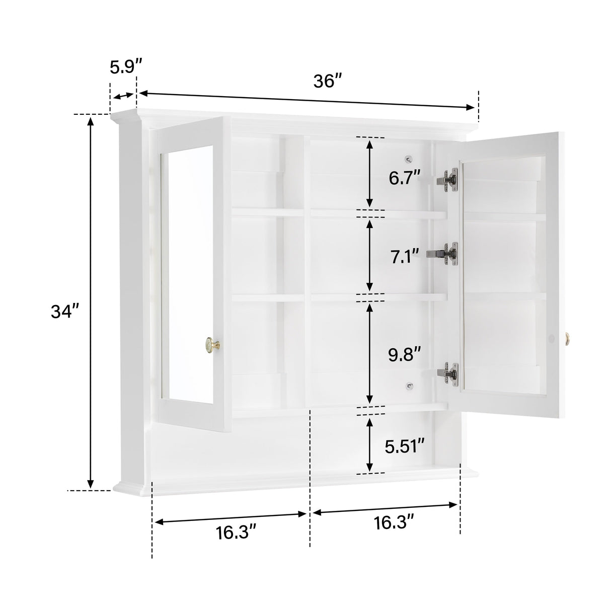 Forclover Solid Wood 36-in x 30-in Surface/Recessed Mount White Mirrored Soft Close Medicine Cabinet