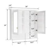 Forclover Solid Wood 36-in x 30-in Surface/Recessed Mount White Mirrored Soft Close Medicine Cabinet