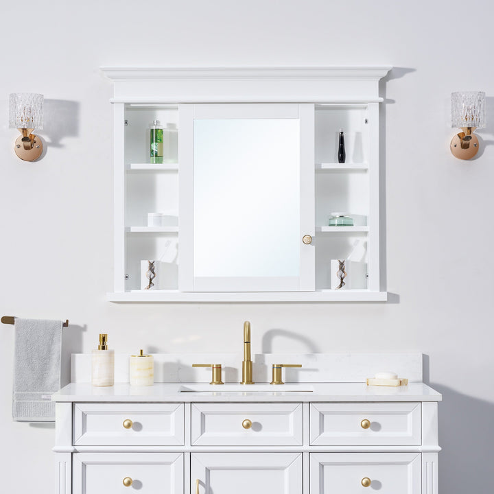 WELLFOR GRACE Solid Wood 40-in x 32-in Recessed Mount White Mirrored Soft Close Medicine Cabinet