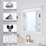 WELLFOR GRACE Solid Wood 40-in x 32-in Recessed Mount White Mirrored Soft Close Medicine Cabinet
