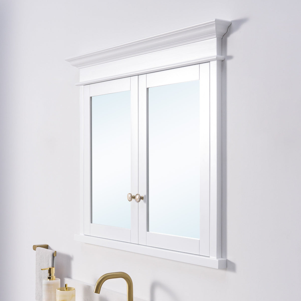 WELLFOR GRACE Solid Wood 40-in x 32-in Recessed Mount White Mirrored Soft Close Medicine Cabinet