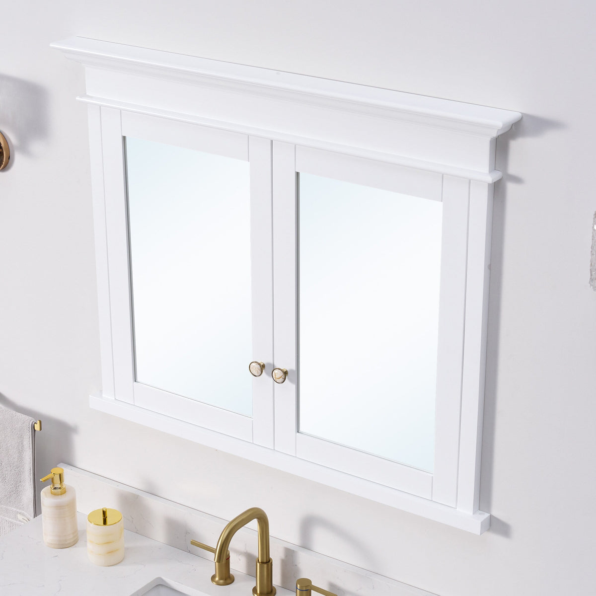 WELLFOR GRACE Solid Wood 40-in x 32-in Recessed Mount White Mirrored Soft Close Medicine Cabinet