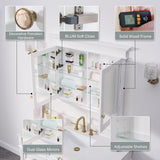 WELLFOR GRACE Solid Wood 40-in x 32-in Recessed Mount White Mirrored Soft Close Medicine Cabinet