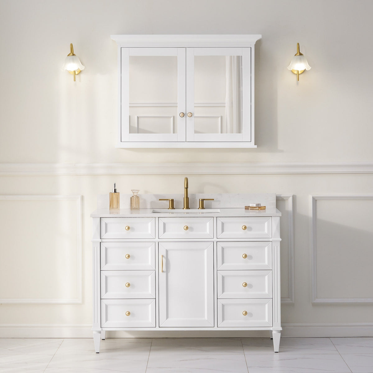 WELLFOR GRACE Solid Wood 40-in x 30-in Surface Mount White Mirrored Soft Close Medicine Cabinet