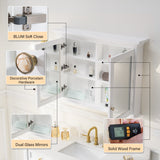 WELLFOR GRACE Solid Wood 40-in x 30-in Surface Mount White Mirrored Soft Close Medicine Cabinet