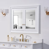 WELLFOR GRACE Solid Wood 40-in x 32-in Recessed Mount White Mirrored Soft Close Medicine Cabinet