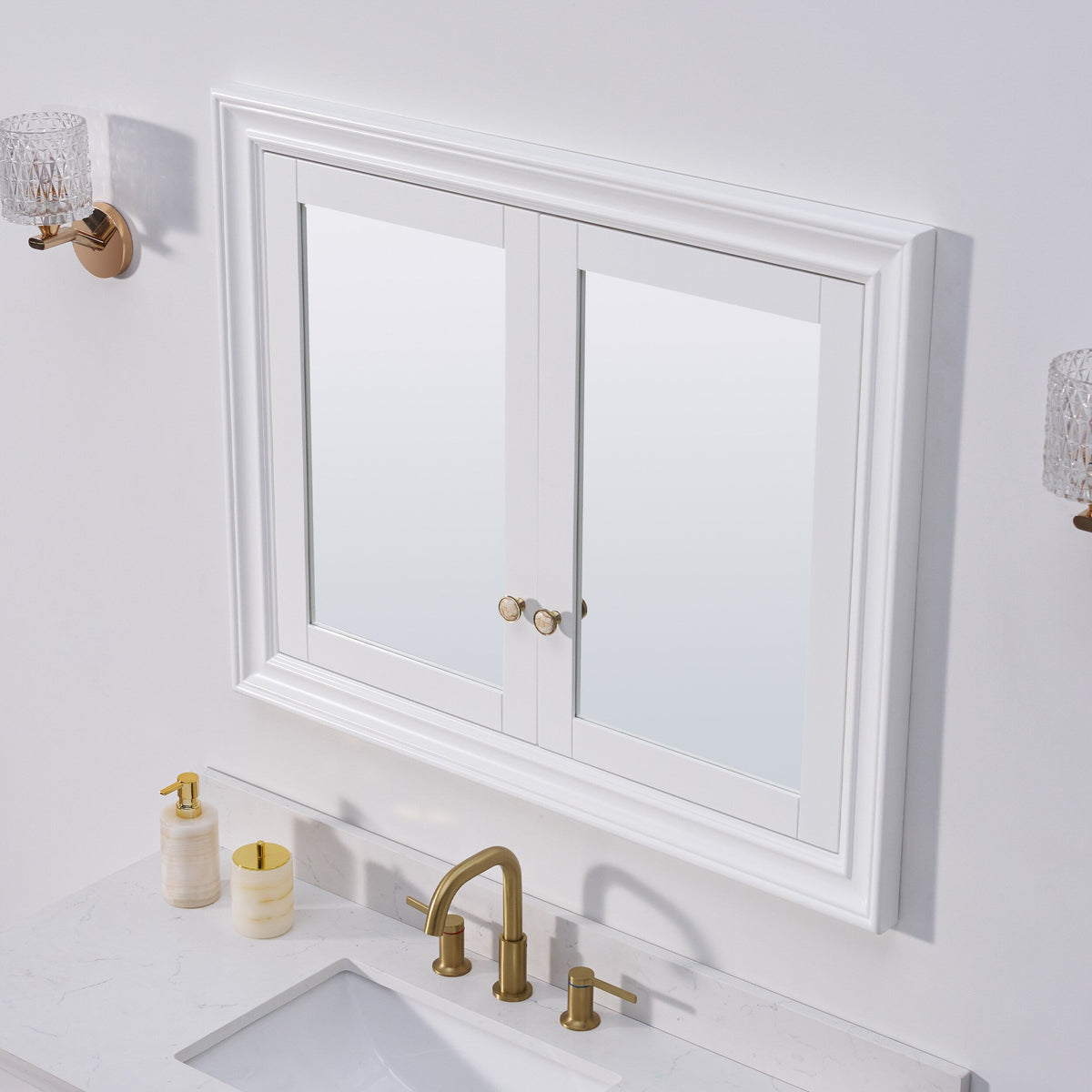 WELLFOR GRACE Solid Wood 40-in x 32-in Recessed Mount White Mirrored Soft Close Medicine Cabinet