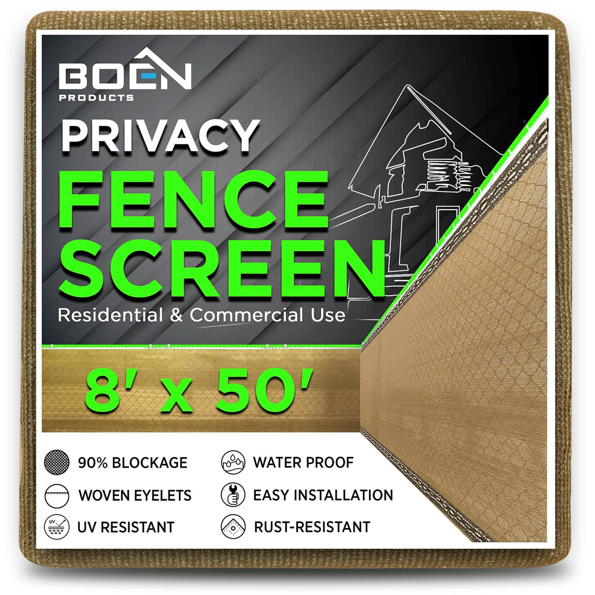 BOEN 8-ft H x 50-ft W Beige Polyethelene Chain Link Fence Screen