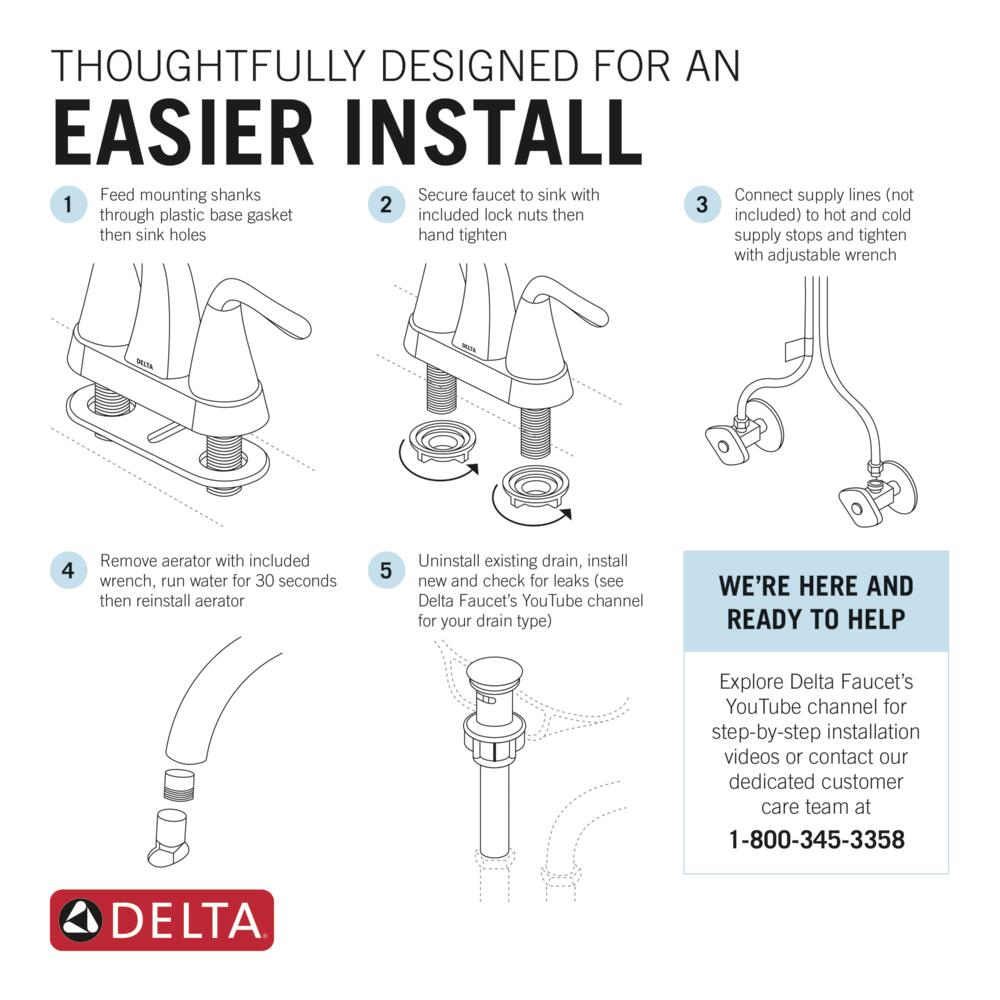 Delta Foundations Chrome 2-Handle 4-in Centerset WaterSense Bathroom Sink Faucet with Drain, B2515LF-PPU-ECO