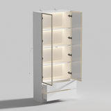 FUFU&GAGA Display Cabinet with 4 Glass Doors and Lights, 5-Tier Storage Shelves, Pop-up Design, Trophy Case Display Cabinet for Collectibles, Display Case Cabinet Black