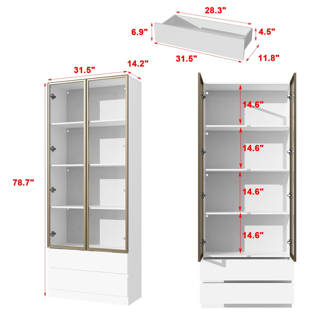 FUFU&GAGA Display Cabinet with 4 Glass Doors and Lights, 5-Tier Storage Shelves, Pop-up Design, Trophy Case Display Cabinet for Collectibles, Display Case Cabinet Black