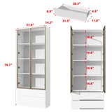 FUFU&GAGA Display Cabinet with 4 Glass Doors and Lights, 5-Tier Storage Shelves, Pop-up Design, Trophy Case Display Cabinet for Collectibles, Display Case Cabinet Black